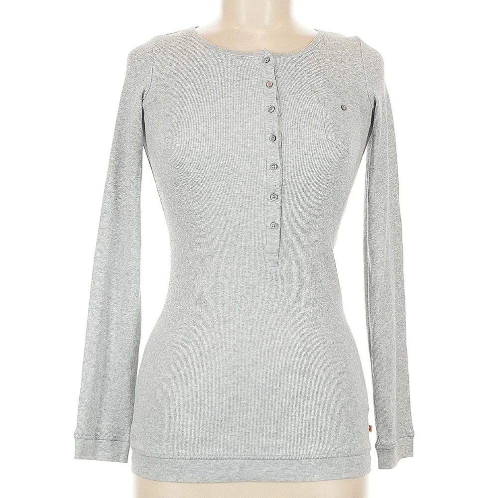 Boss Hugo Boss Orange Gray Long Sleeve Henley Top Blouse Women’s Size Medium M